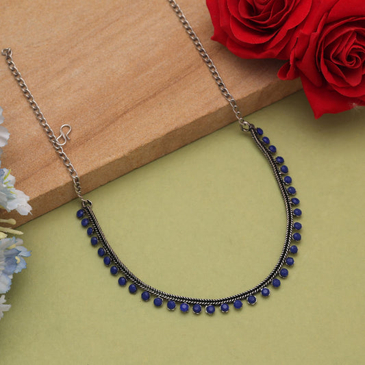Blue Color Oxidised Necklace With Detailed Traditional Designer Finish