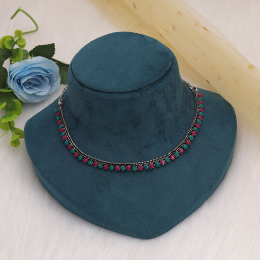 Rani & Green Color Oxidised Necklace With Beautiful Ethnic Statement Design