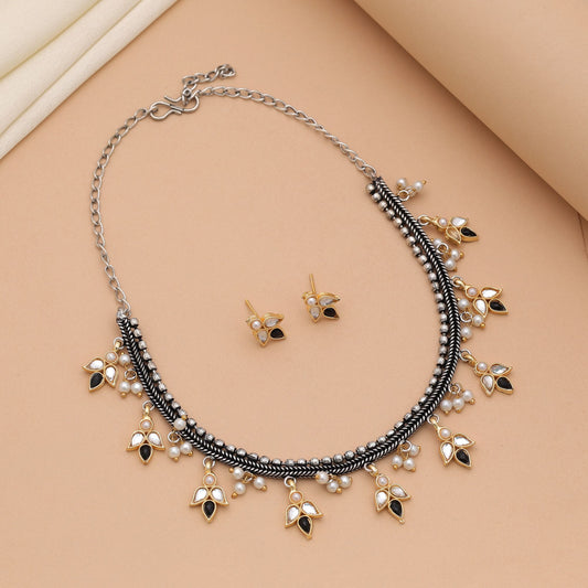 Black Color Dual Tone Oxidised Necklace Set With Stylish Ethnic Finish