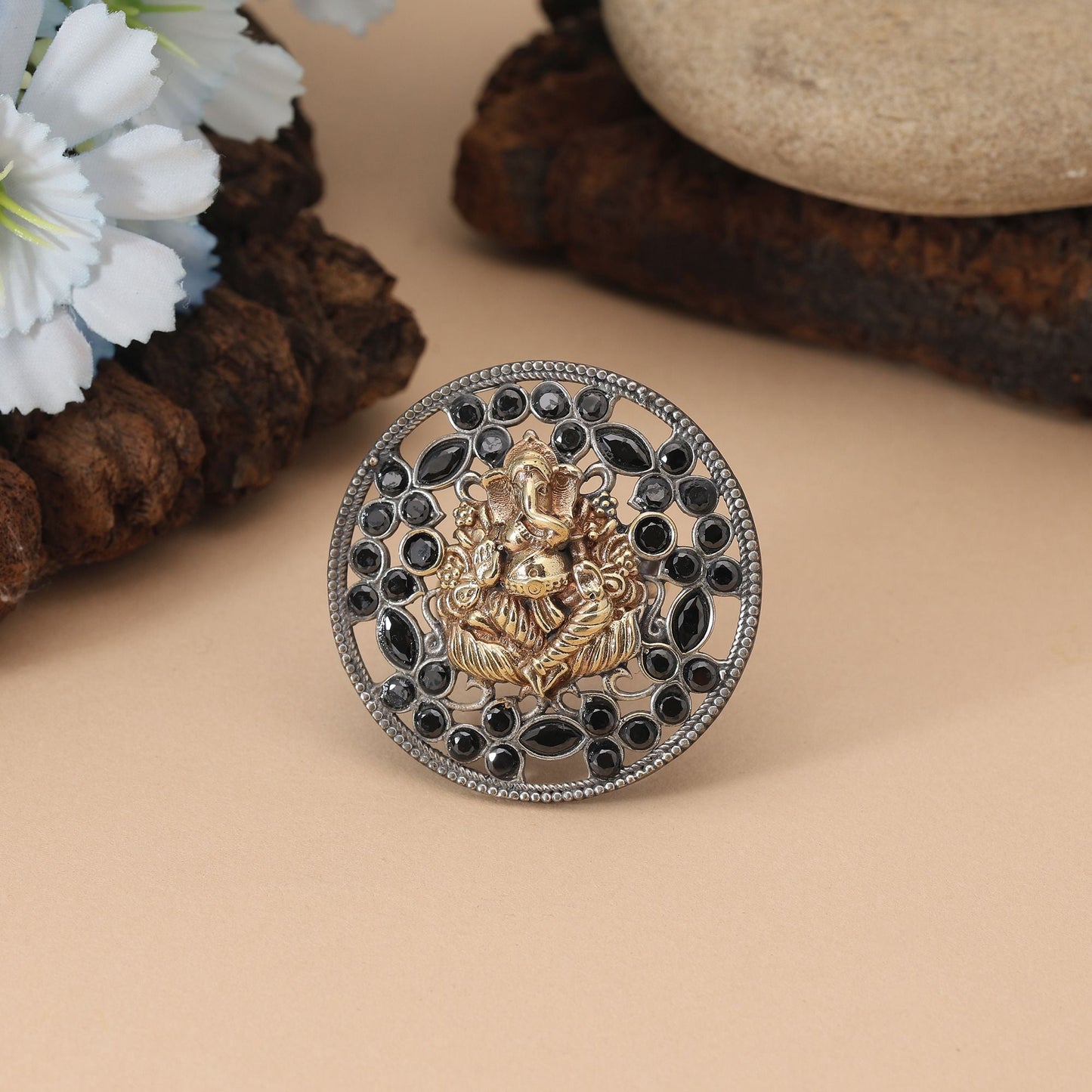 Black Color Dual Tone Oxidised Rings Featuring Dramatic Dark Elegance With Meticulous Oxidised Craftsmanship