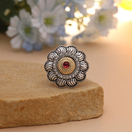 Rani Color Dual Tone Oxidised Rings Designed For Ethnic Fashion Lovers