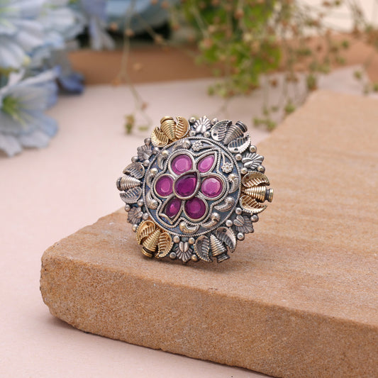 Purple Color Dual Tone Oxidised Rings Crafted for Beautiful Festive Wear