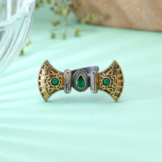 Green Color Dual Tone Oxidised Rings Crafted with Beautiful Fashion Style