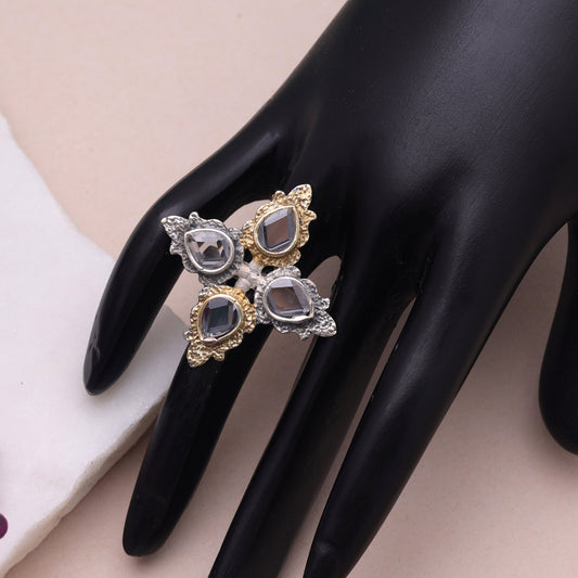 White Color Dual Tone Oxidised Rings Featuring Stylish Traditional Designer Look