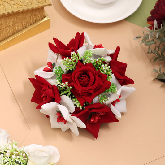 Maroon & White Color Rose Flower Hair juda//Bun