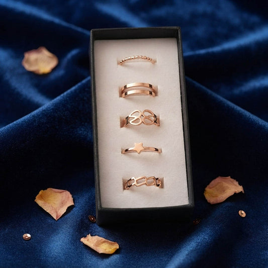 Gold Color Assorted Design Fashion Rings Combo Of 5 Pieces Featuring Elegant Designer Ring Collection
