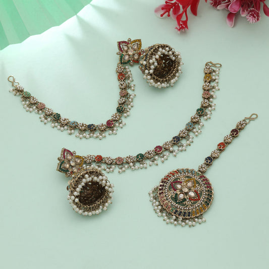 Multi Color Big Size Jhumka Kundan Earrings Tikka Set Designer Ethnic Wedding Jewelry