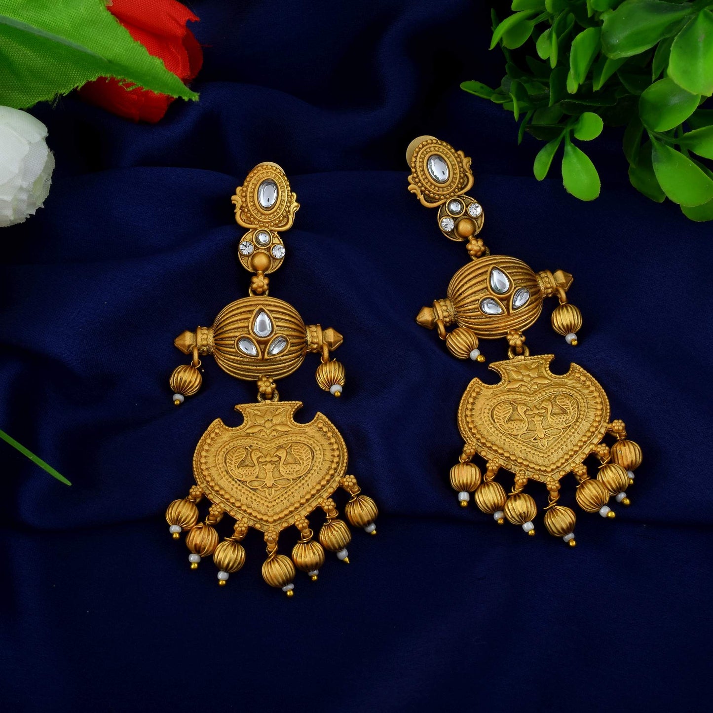 Elegant Gold Color Traditional Matte Gold Earrings For Women And Girls