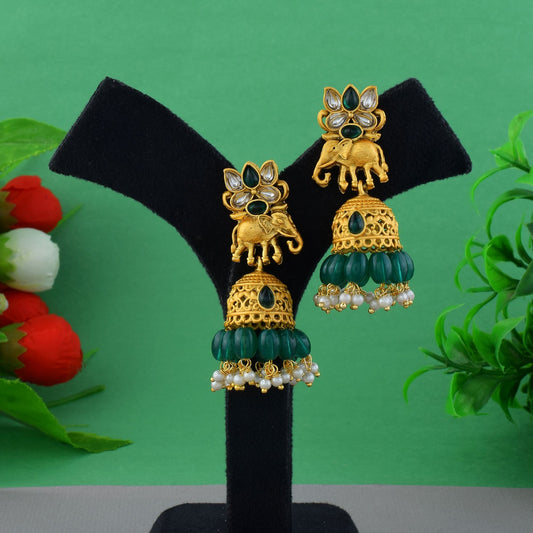 Gorgeous Green Color Matte Gold Earrings For Wedding And Reception Looks