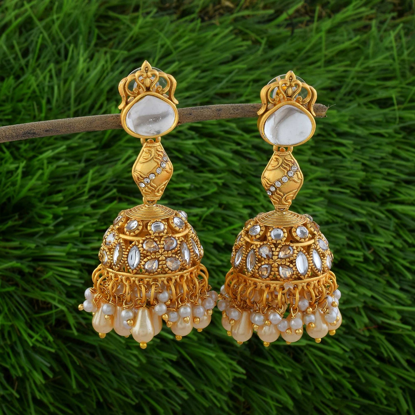 Beautiful Gold Color Matte Gold Earrings For Brides And Ethnic Occasions