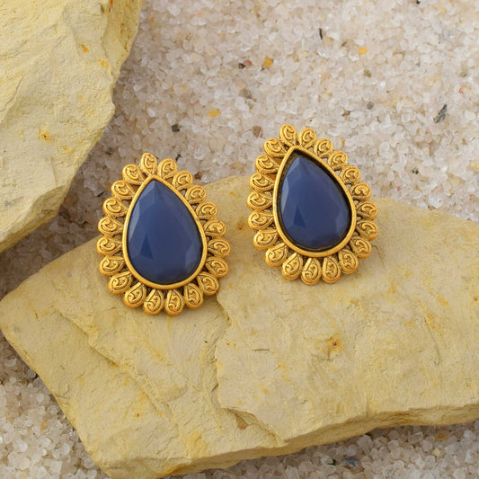 Stylish Blue Color Matte Gold Earrings For Traditional And Cultural Functions
