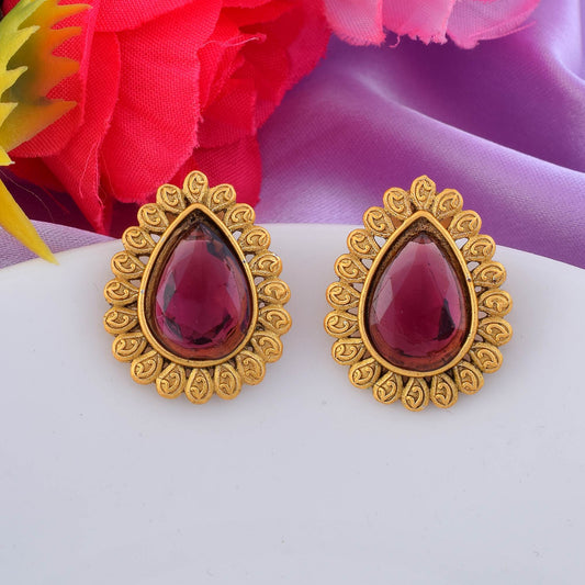 Graceful Light Purple Color Matte Gold Earrings With Meenakari Floral Design