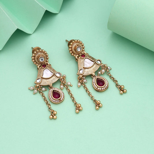 Rani Color Matte Gold Earrings Perfect For Bridal Wear And Festive Celebrations