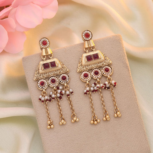 Rani Color Matte Gold Earrings Designed To Enhance Ethnic Outfits With Royal Elegance