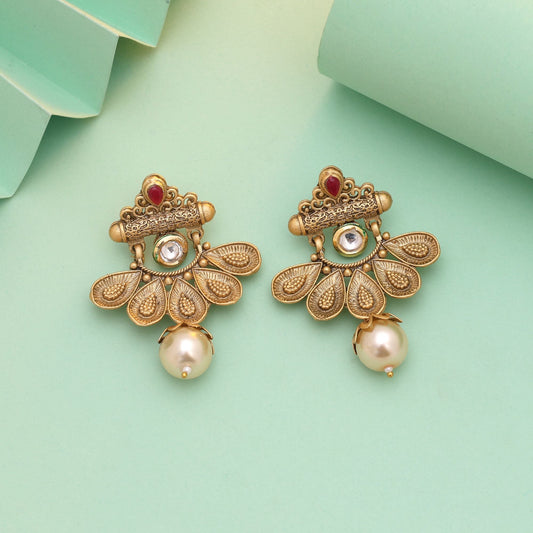 Rani Color Matte Gold Earrings Highlighting Cultural Elegance And Detailed Metal Artistry