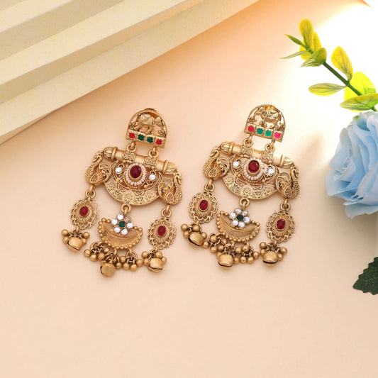 Rani & Green Color Wedding Wear Matte Gold Earrings For Women