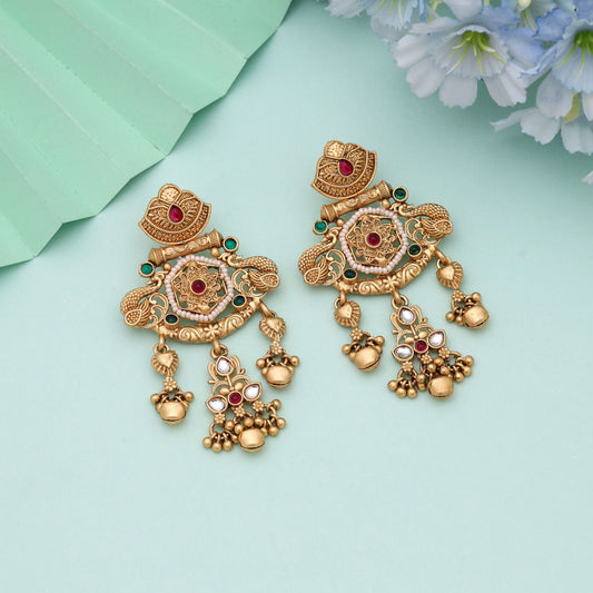 Rani & Green Color Festive Special Matte Gold Earrings