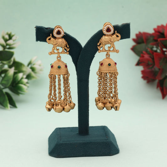 Rani & Green Color Classic Festive Matte Gold Earrings