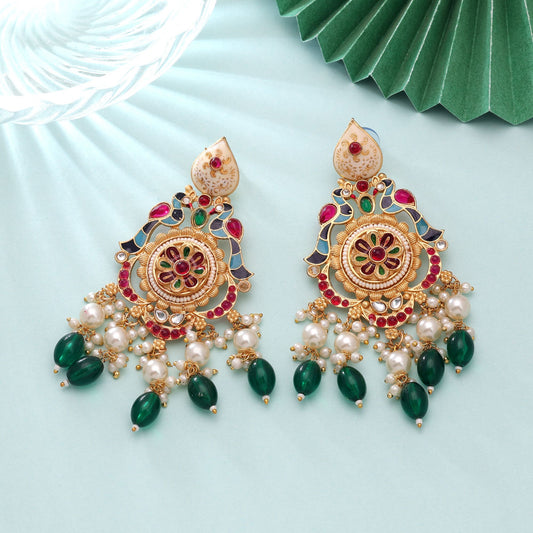 Multi Color Matte Gold Earrings Featuring Beautiful Handmade Festive Fashion Style