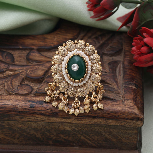 Green Color Matte Gold Rings Offering Rich Texture And Classic Indian Inspired Aesthetics