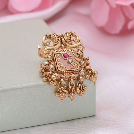 Pink Color Matte Gold Rings Created For Stylish Women Who Love Ethnic Accessories