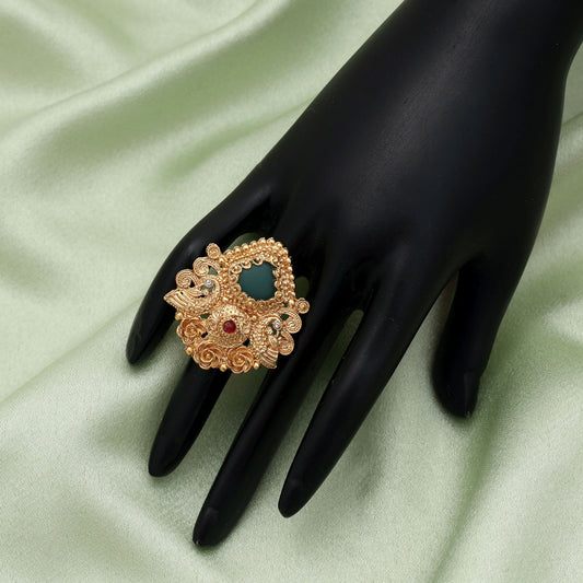 Rama Green Color Matte Gold Rings Elegant Traditional Jewelry With Minimal Design