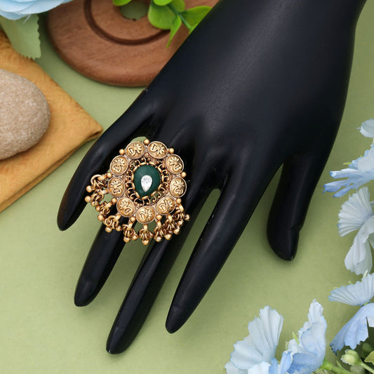 Green Color Matte Gold Rings Classic Traditional Jewelry Design