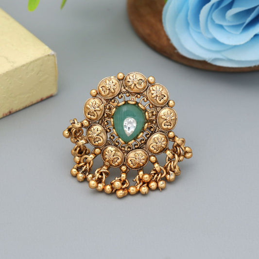 Pista Green Color Matte Gold Rings Stylish Ethnic Designer Jewelry
