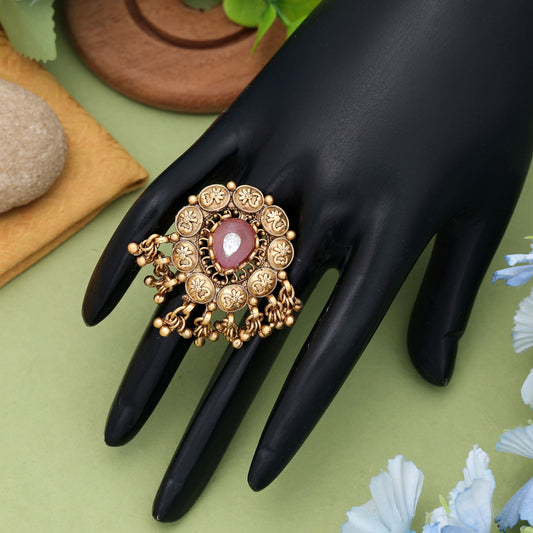 Pink Color Matte Gold Rings Elegant Minimal Traditional Daily Wear Jewelry