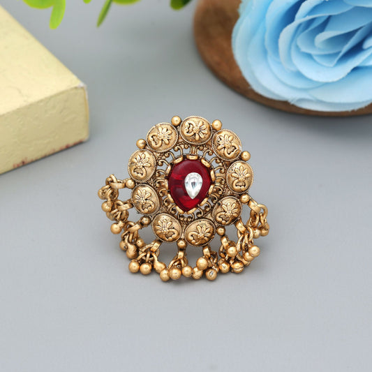 Red Color Matte Gold Rings Elegant Festive Statement Jewelry