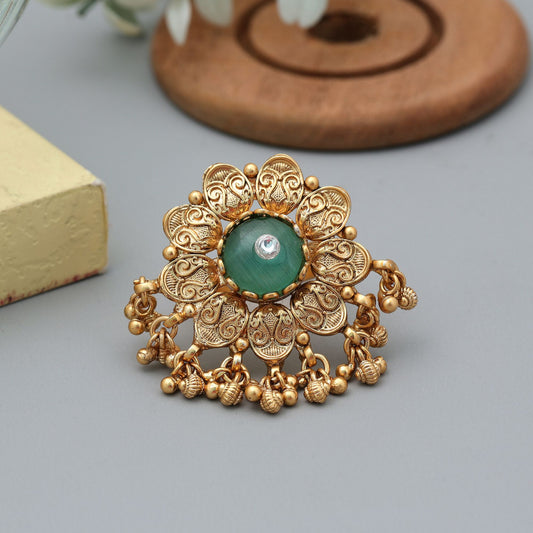 Pista Green Color Matte Gold Rings Designer Ethnic Jewelry