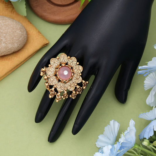 Pink Color Matte Gold Rings Minimal Elegant Daily Wear Jewelry