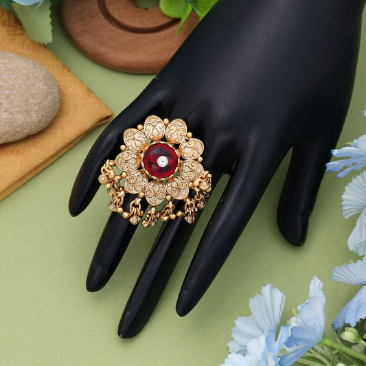 Red Color Matte Gold Rings Stylish Traditional Jewelry Collection