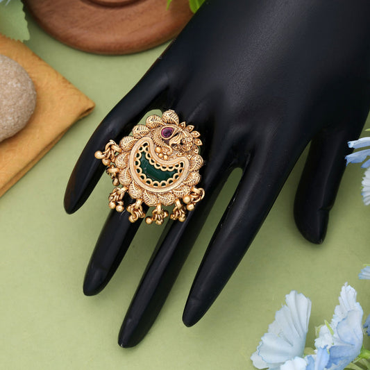 Green Color Matte Gold Rings Classic Traditional Jewelry