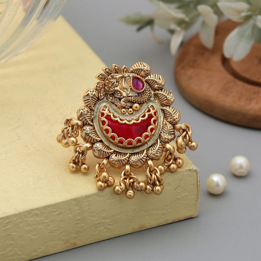 Red Color Matte Gold Rings Festive Statement Jewelry
