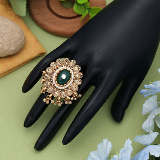 Green Color Matte Gold Rings Stylish Daily Wear Jewelry