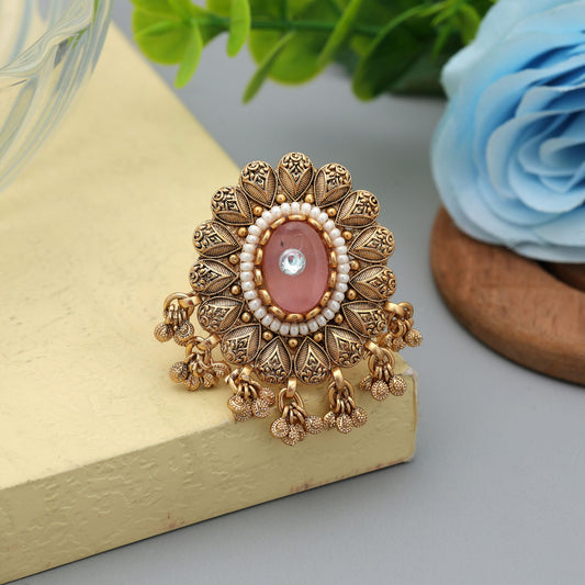 Pink Color Matte Gold Rings Elegant Minimal Jewelry