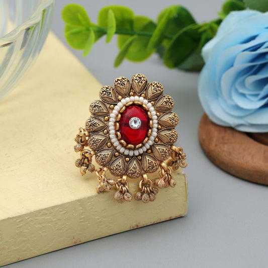 Red Color Matte Gold Rings Designer Festive Jewelry