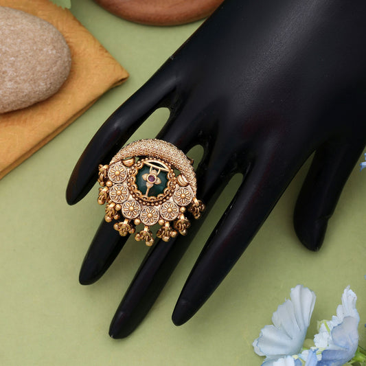 Green Color Matte Gold Rings Classic Jewelry Design