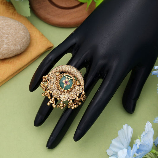 Pista Green Color Matte Gold Rings Stylish Jewelry Collection