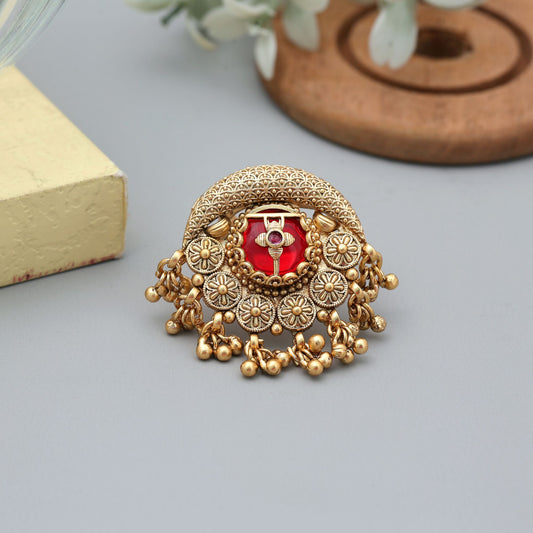 Red Color Matte Gold Rings Elegant Traditional Jewelry