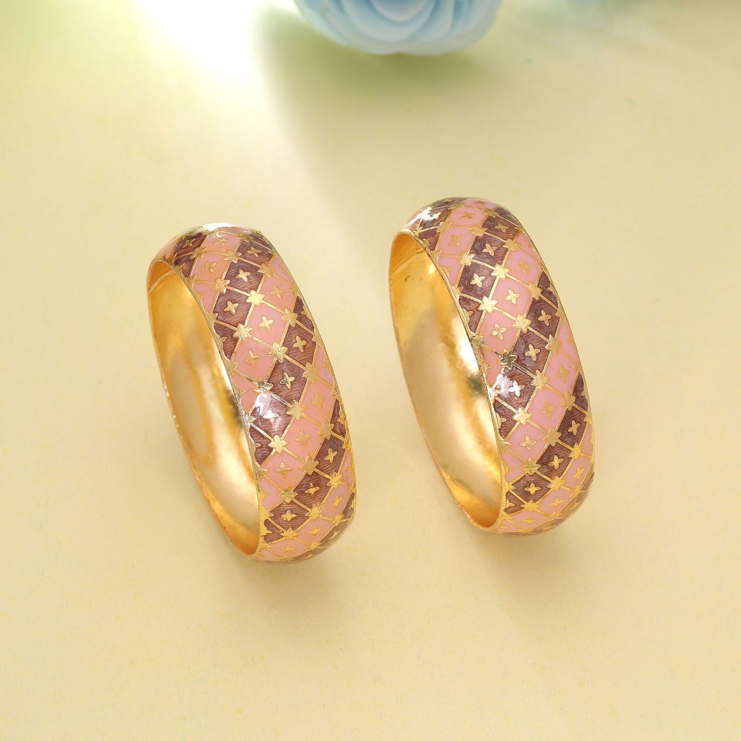 Peach & Brown Color Hand Painted Meenakari Bangle Pair with Elegant Traditional Jewelry Design