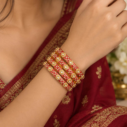 Classic Deep Maroon Color Hand Painted Meenakari Bangle Set For Ethnic Functions