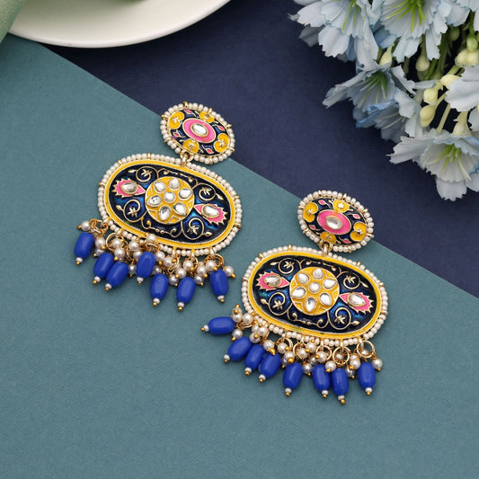 Blue Color Meenakari Earrings Crafted To Enhance Festive Wear With Vibrant Enamel Accents