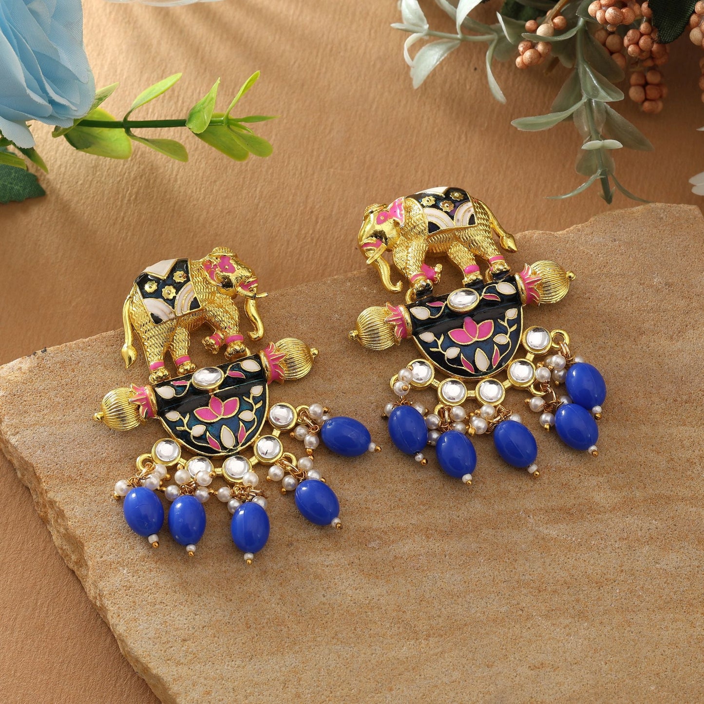 Blue Color Meenakari Earrings Showcasing Artistic Enamel Work For Special Occasions