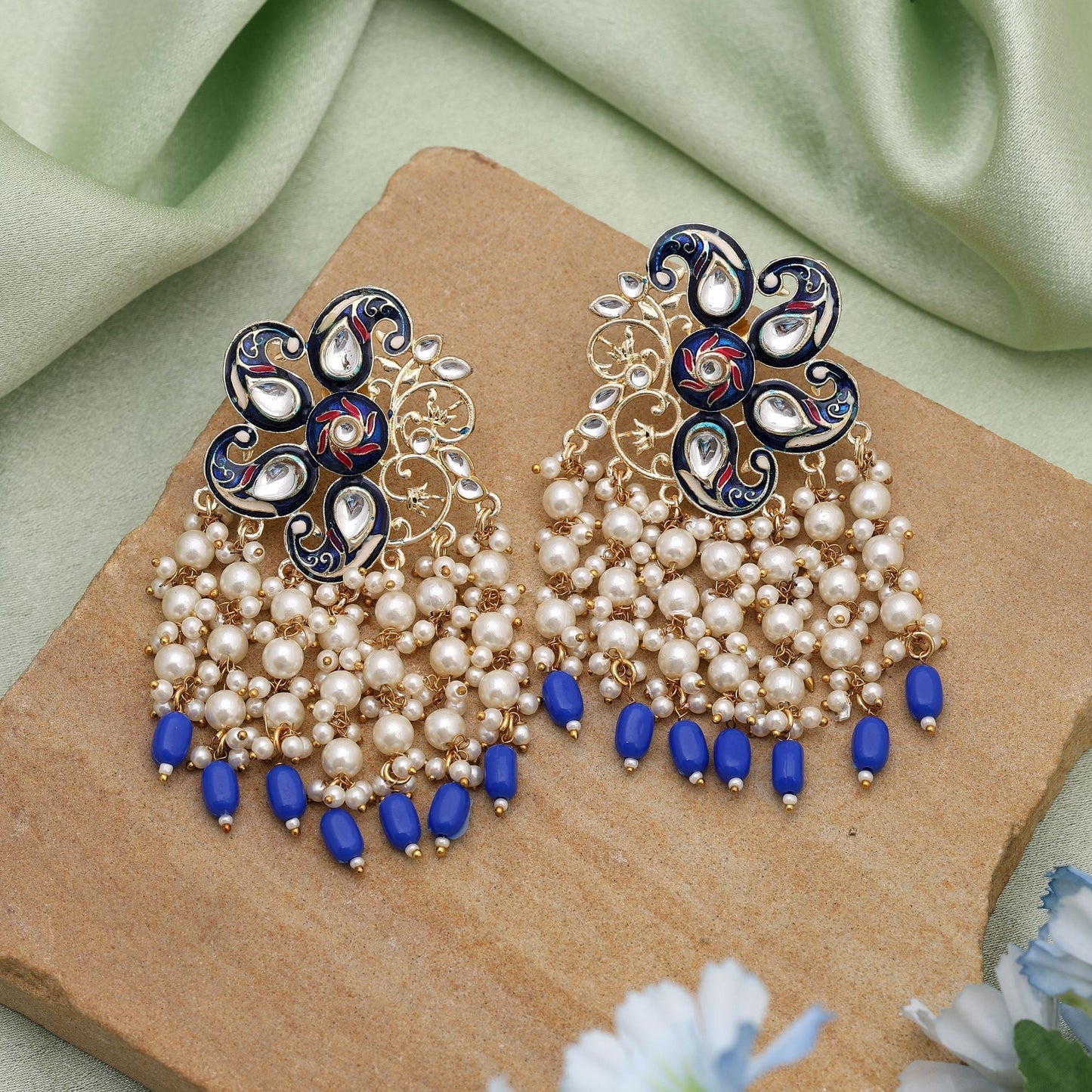 Blue Color Meenakari Earrings Crafted For Vibrant Ethnic Styling With Classic Enamel Finish