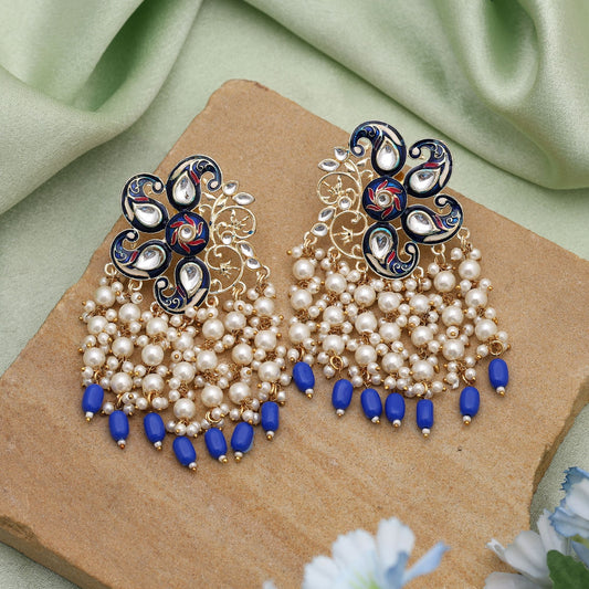Blue Color Meenakari Earrings Crafted For Vibrant Ethnic Styling With Classic Enamel Finish