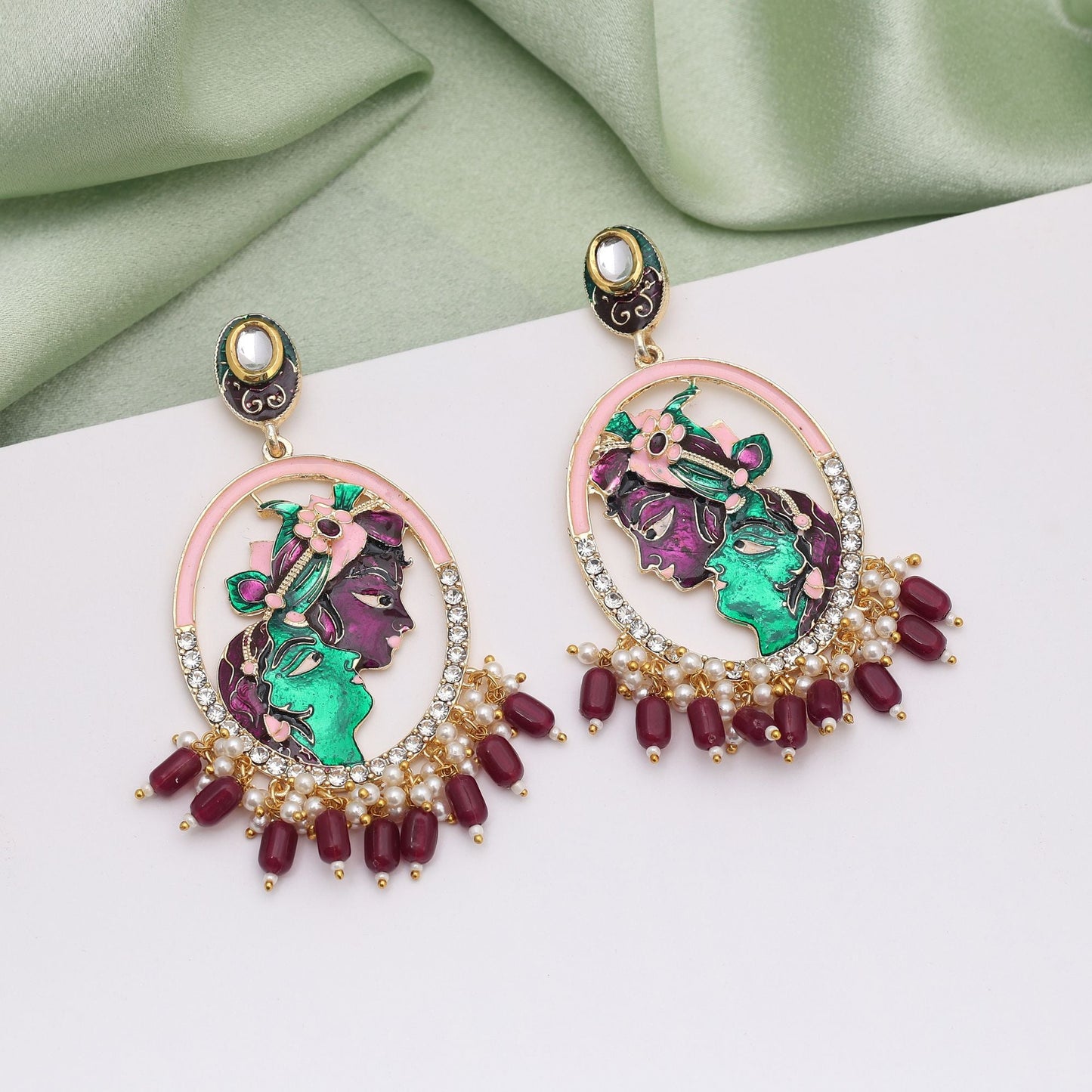 Purple Color Meenakari Earrings Crafted To Highlight Regal Charm In Festive Wear