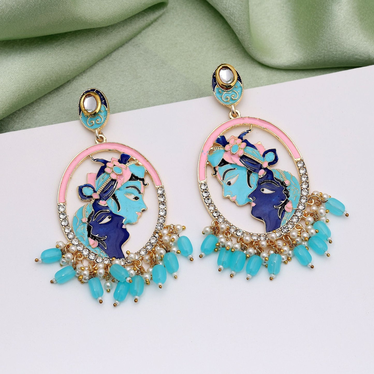 Sky Blue Color Meenakari Earrings Designed To Add Fresh Elegance To Ethnic Outfits