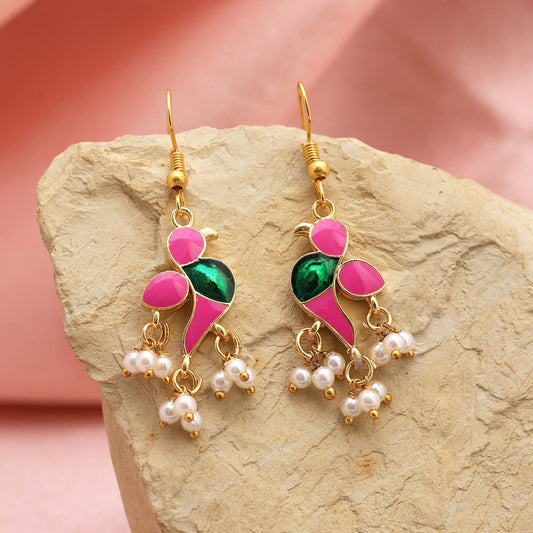 Pink Color Meenakari Earrings Styled For Soft Ethnic Elegance With Intricate Enamel Work